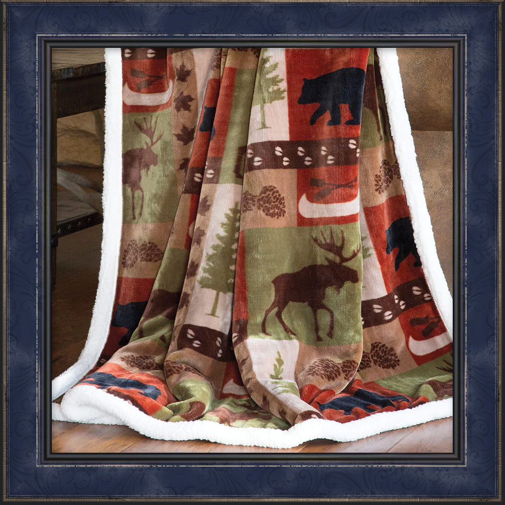 Plush Throw - Patchwork Lodge Plush Sherpa Throw